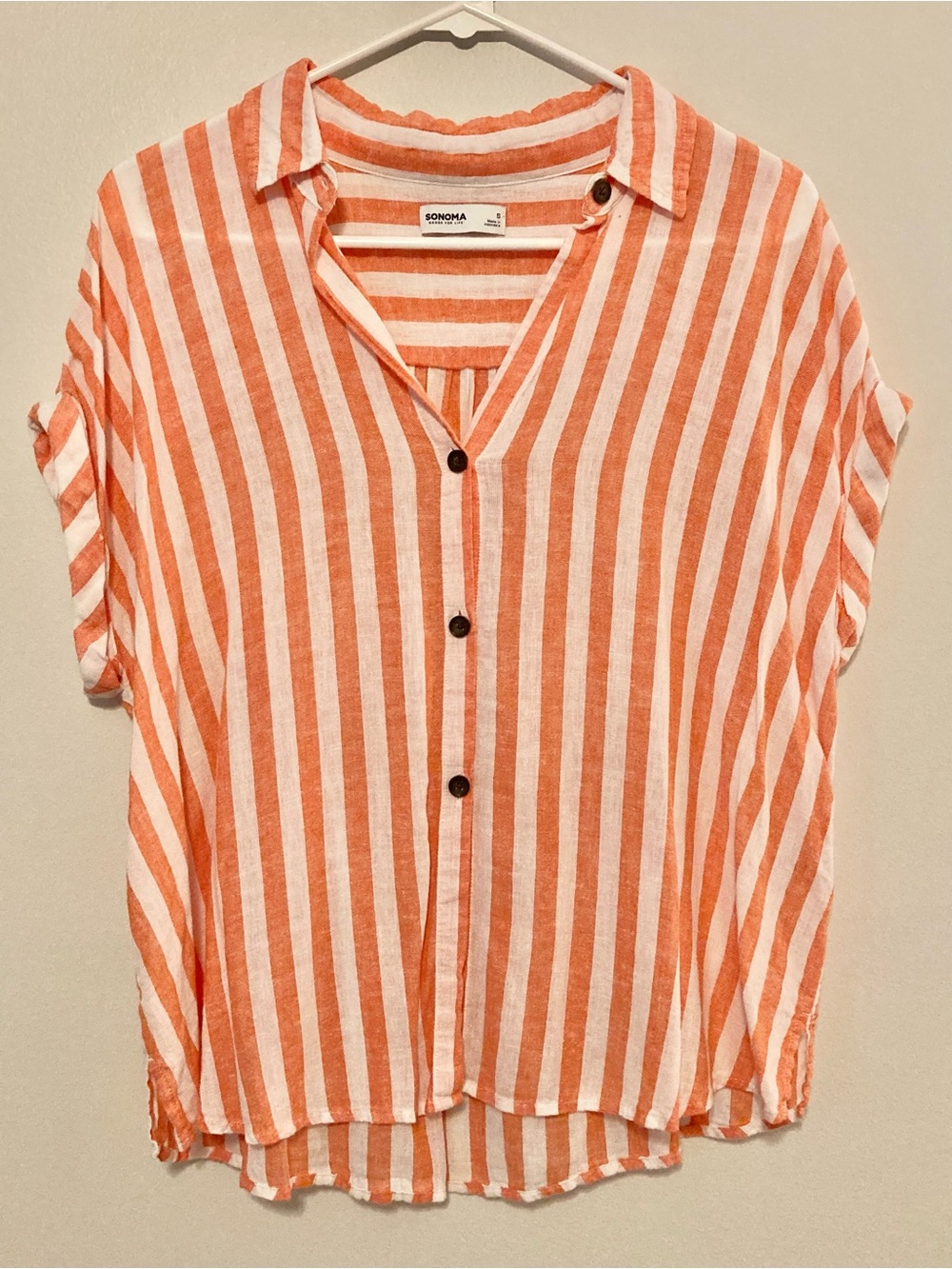 SONOMA Orange/Coral & White Striped Button-Down Tie-Front Shirt